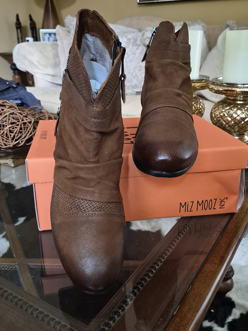 Miz Mooz Brown Mixed Leather & Suede Ankle Booties